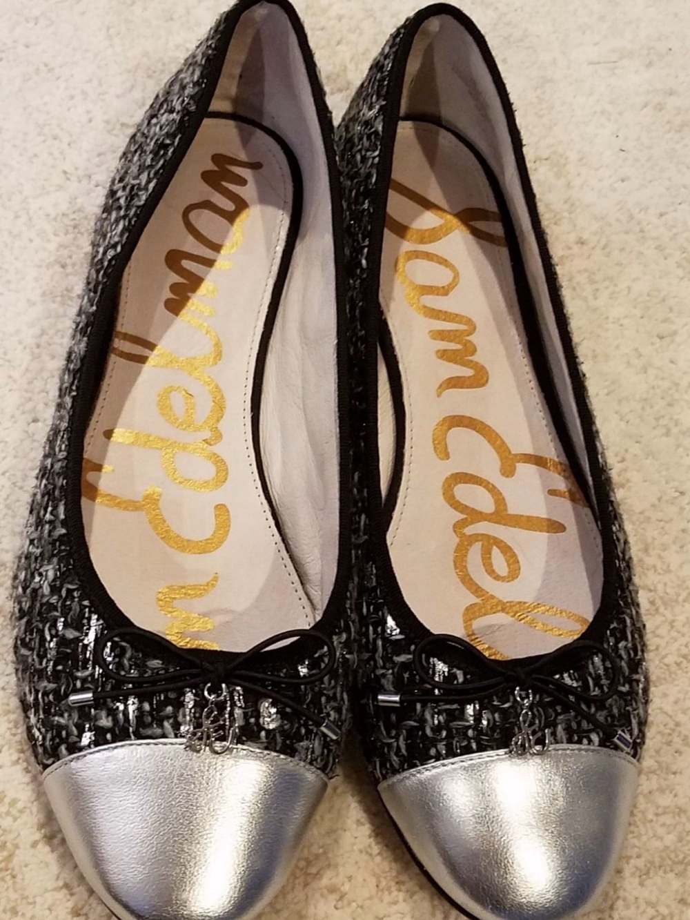 Sam Edelman Black Tweed Flats with Silver Cap Toe